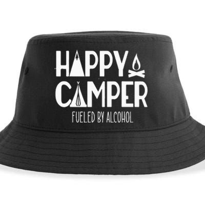 Happy Camper Fueled By Alcohol Funny Drinking Party Camping Sustainable Bucket Hat