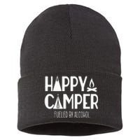 Happy Camper Fueled By Alcohol Funny Drinking Party Camping Sustainable Knit Beanie