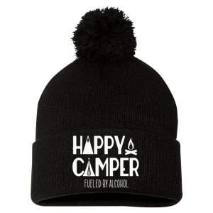 Happy Camper Fueled By Alcohol Funny Drinking Party Camping Pom Pom 12in Knit Beanie