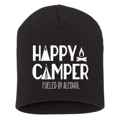 Happy Camper Fueled By Alcohol Funny Drinking Party Camping Short Acrylic Beanie