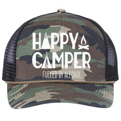 Happy Camper Fueled By Alcohol Funny Drinking Party Camping Retro Rope Trucker Hat Cap