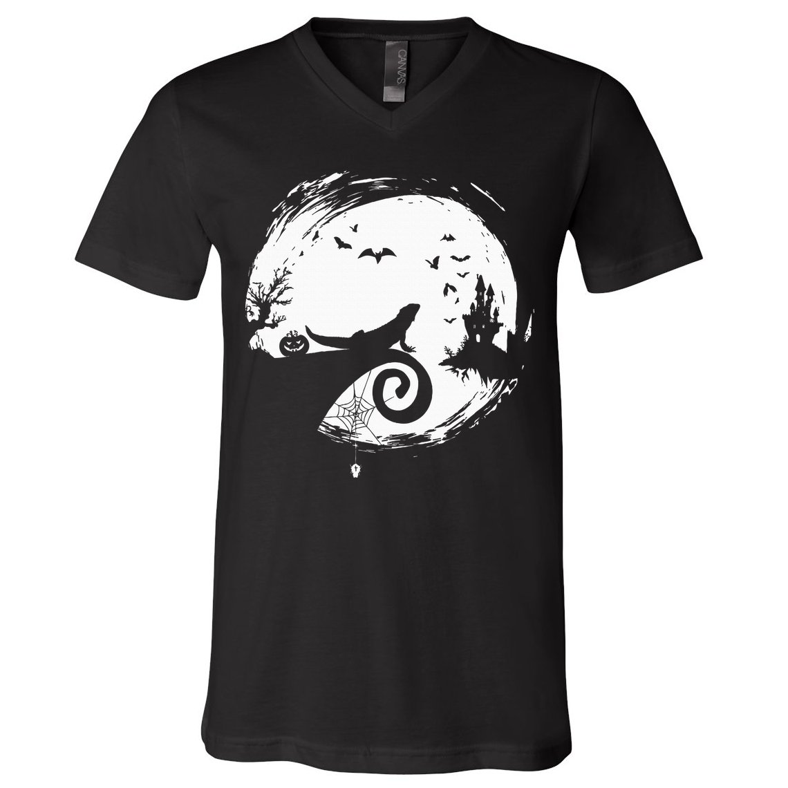 Halloween Costume for Bearded Dragon Spooky Moon Silhouette V-Neck T-Shirt