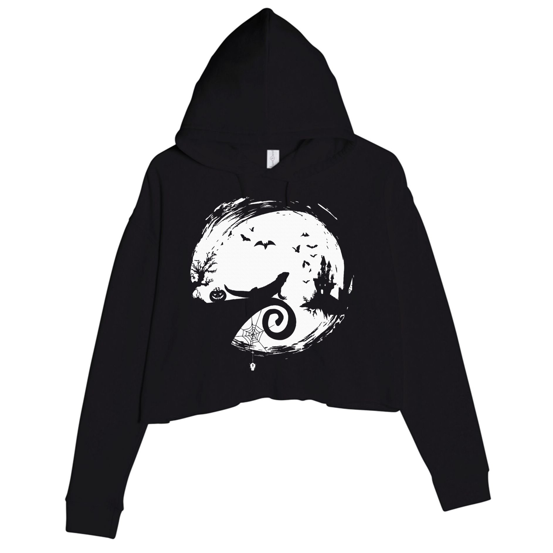 Halloween Costume for Bearded Dragon Spooky Moon Silhouette Crop Fleece Hoodie