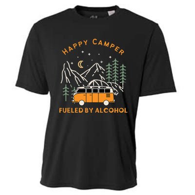 Happy Camper Fueled By Alcohol Funny Drinking Party Camping Cooling Performance Crew T-Shirt