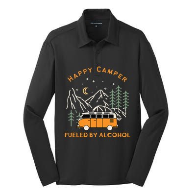 Happy Camper Fueled By Alcohol Funny Drinking Party Camping Silk Touch Performance Long Sleeve Polo