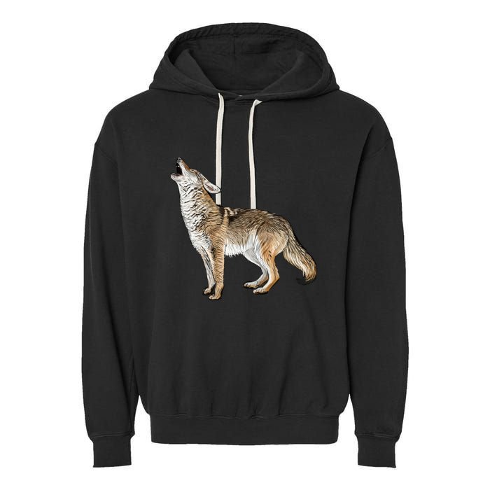 Howling Coyote Funny Coyote Hunting Garment-Dyed Fleece Hoodie