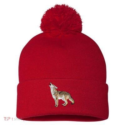 Howling Coyote Funny Coyote Hunting Pom Pom 12in Knit Beanie