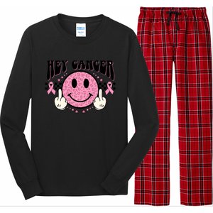 Hey Cancer Funny Breast Cancer Awareness Happy Face Gift Long Sleeve Pajama Set