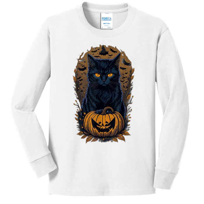 Halloween Cats Funny Cat Halloween Kids Long Sleeve Shirt