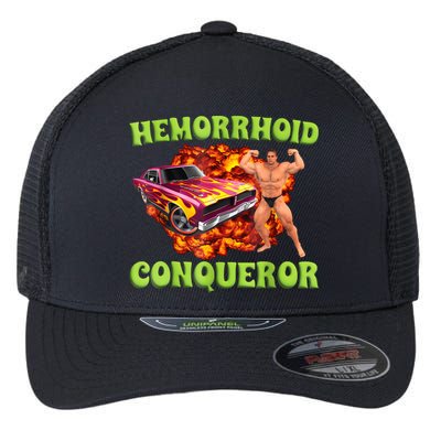 Hemorrhoid Conqueror Funny Meme Weird Offensive Cringe Joke Flexfit Unipanel Trucker Cap