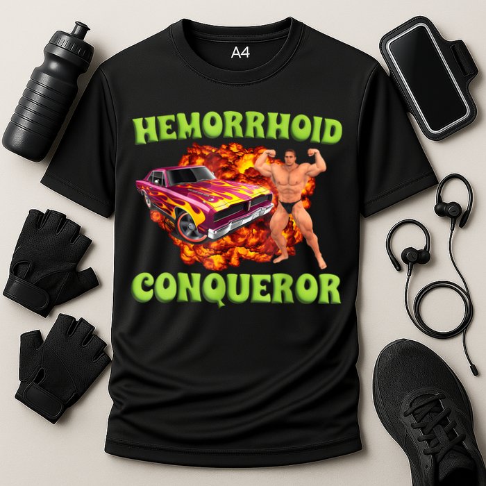 Hemorrhoid Conqueror Funny Meme Weird Offensive Cringe Joke Cooling Performance Crew T-Shirt