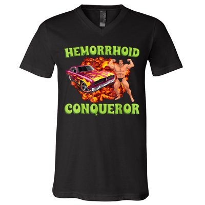 Hemorrhoid Conqueror Funny Meme Weird Offensive Cringe Joke V-Neck T-Shirt