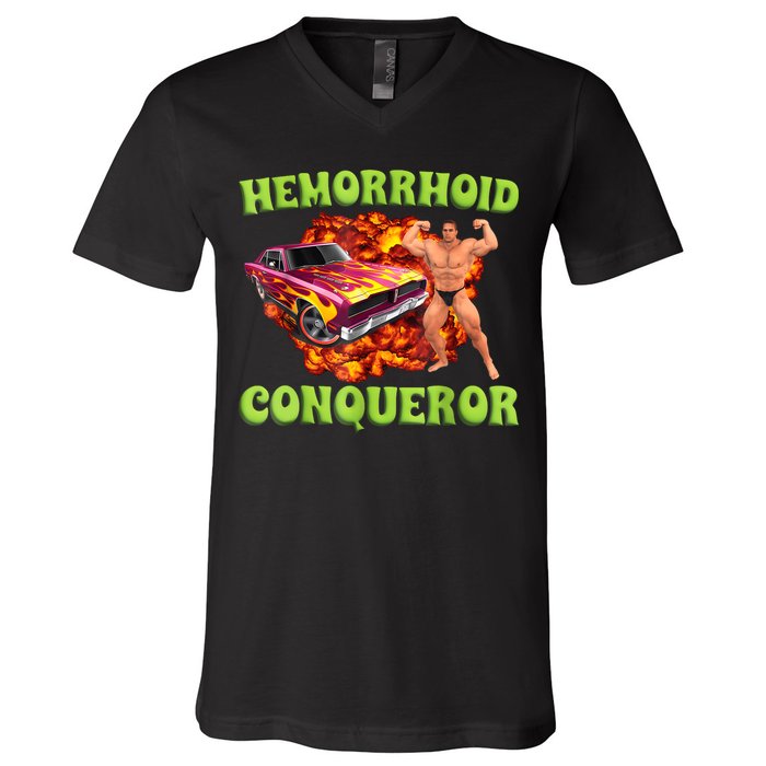Hemorrhoid Conqueror Funny Meme Weird Offensive Cringe Joke V-Neck T-Shirt