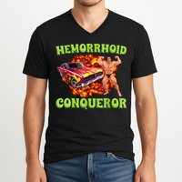 Hemorrhoid Conqueror Funny Meme Weird Offensive Cringe Joke V-Neck T-Shirt