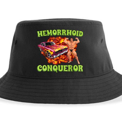 Hemorrhoid Conqueror Funny Meme Weird Offensive Cringe Joke Sustainable Bucket Hat
