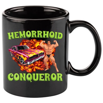 Hemorrhoid Conqueror Funny Meme Weird Offensive Cringe Joke 11oz C Handle Ceramic Mug