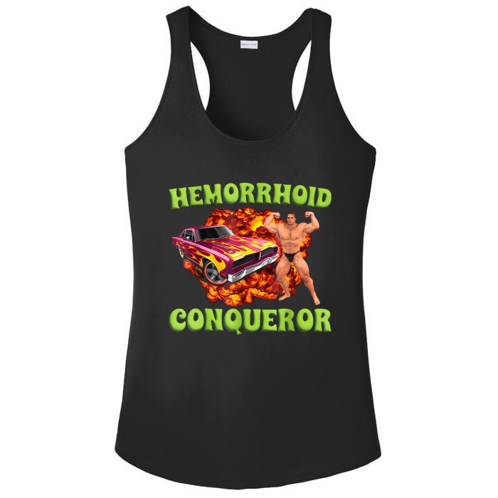 Hemorrhoid Conqueror Funny Meme Weird Offensive Cringe Joke Ladies PosiCharge Competitor Racerback Tank