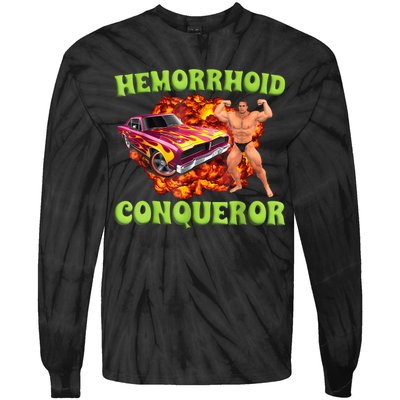 Hemorrhoid Conqueror Funny Meme Weird Offensive Cringe Joke Tie-Dye Long Sleeve Shirt