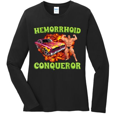 Hemorrhoid Conqueror Funny Meme Weird Offensive Cringe Joke Ladies Long Sleeve Shirt