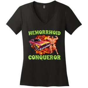 Hemorrhoid Conqueror Funny Meme Weird Offensive Cringe Joke Women's V-Neck T-Shirt