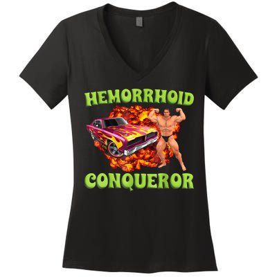 Hemorrhoid Conqueror Funny Meme Weird Offensive Cringe Joke Women's V-Neck T-Shirt