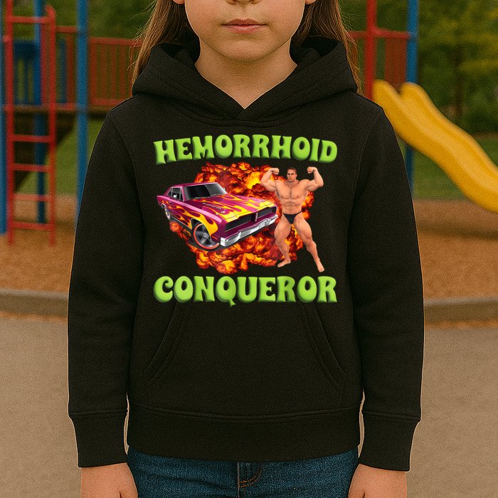 Hemorrhoid Conqueror Funny Meme Weird Offensive Cringe Joke Kids Hoodie