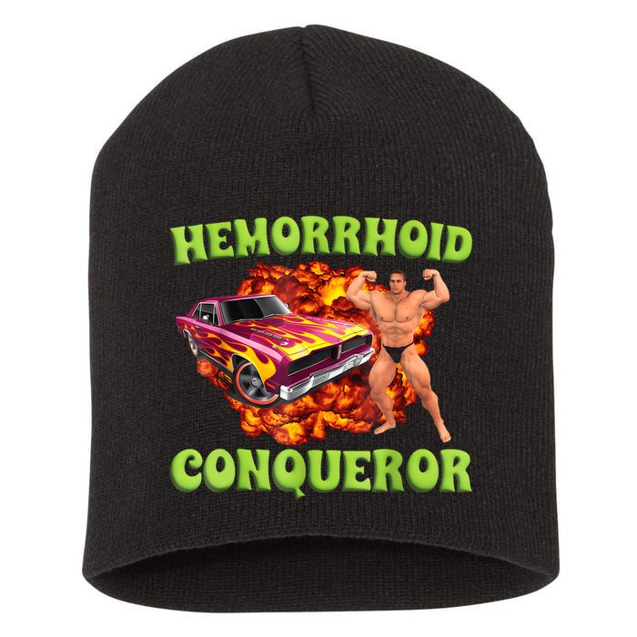 Hemorrhoid Conqueror Funny Meme Weird Offensive Cringe Joke Short Acrylic Beanie