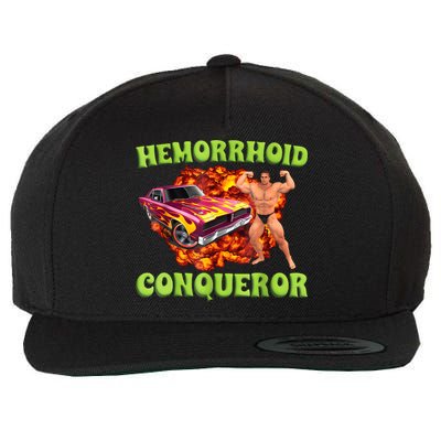 Hemorrhoid Conqueror Funny Meme Weird Offensive Cringe Joke Wool Snapback Cap