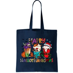 Hallothanksmas Coffee Fall Vibes Cute Halloween Thanksgiving Tote Bag