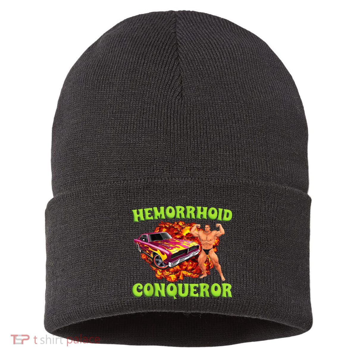 Hemorrhoid Conqueror Funny Meme Dank Weird Joke Women Sustainable Knit Beanie