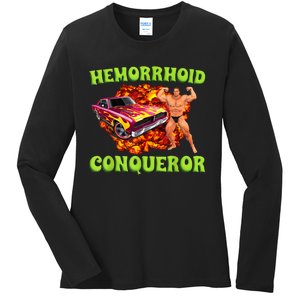 Hemorrhoid Conqueror Funny Meme Dank Weird Joke Women Ladies Long Sleeve Shirt