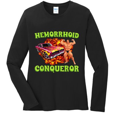 Hemorrhoid Conqueror Funny Meme Dank Weird Joke Women Ladies Long Sleeve Shirt