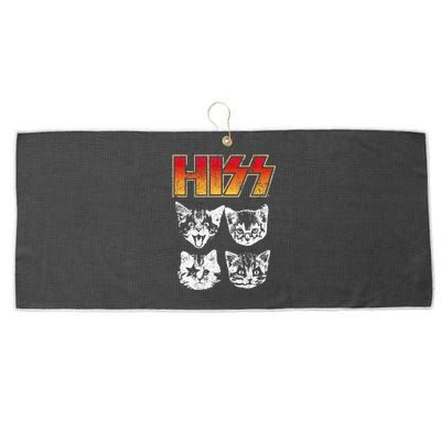 HISS Cat Funny Cats Kittens Rock Music Cat Lover Hiss Large Microfiber Waffle Golf Towel