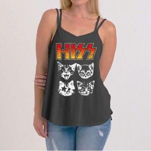 HISS Cat Funny Cats Kittens Rock Music Cat Lover Hiss Women's Strappy Tank