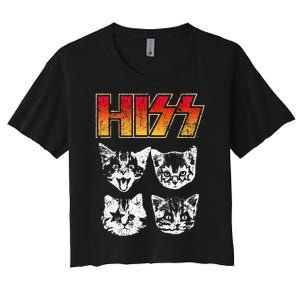 HISS Cat Funny Cats Kittens Rock Music Cat Lover Hiss Women's Crop Top Tee