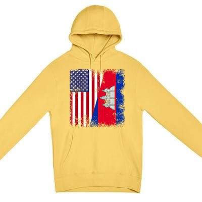 Half Cambodian Flag Vintage Cambodia Usa Gift Funny Gift Premium Pullover Hoodie