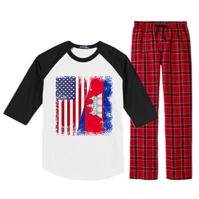 Half Cambodian Flag Vintage Cambodia Usa Gift Funny Gift Raglan Sleeve Pajama Set