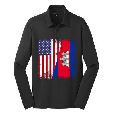 Half Cambodian Flag Vintage Cambodia Usa Gift Funny Gift Silk Touch Performance Long Sleeve Polo