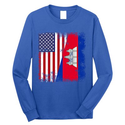 Half Cambodian Flag Vintage Cambodia Usa Gift Funny Gift Long Sleeve Shirt