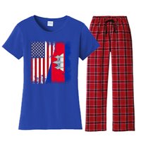 Half Cambodian Flag Vintage Cambodia Usa Gift Funny Gift Women's Flannel Pajama Set