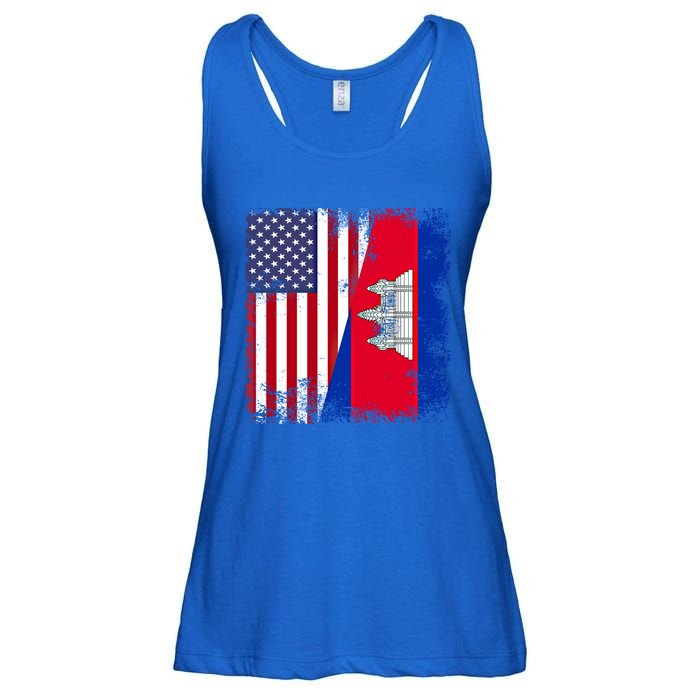 Half Cambodian Flag Vintage Cambodia Usa Gift Funny Gift Ladies Essential Flowy Tank