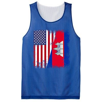 Half Cambodian Flag Vintage Cambodia Usa Gift Funny Gift Mesh Reversible Basketball Jersey Tank