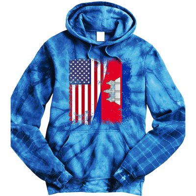 Half Cambodian Flag Vintage Cambodia Usa Gift Funny Gift Tie Dye Hoodie