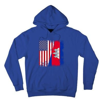 Half Cambodian Flag Vintage Cambodia Usa Gift Funny Gift Tall Hoodie