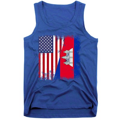 Half Cambodian Flag Vintage Cambodia Usa Gift Funny Gift Tank Top