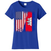 Half Cambodian Flag Vintage Cambodia Usa Gift Funny Gift Women's T-Shirt