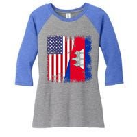 Half Cambodian Flag Vintage Cambodia Usa Gift Funny Gift Women's Tri-Blend 3/4-Sleeve Raglan Shirt