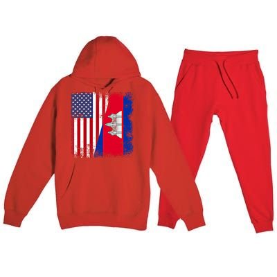 Half Cambodian Flag Vintage Cambodia Usa Gift Funny Gift Premium Hooded Sweatsuit Set