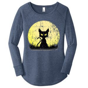 Halloween Cat Full Moon Weathered Women's Perfect Tri Tunic Long Sleeve Shirt