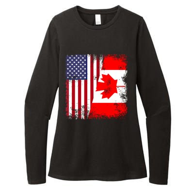 Half Canadian Flag Vintage Canada Usa Gift Great Gift Womens CVC Long Sleeve Shirt